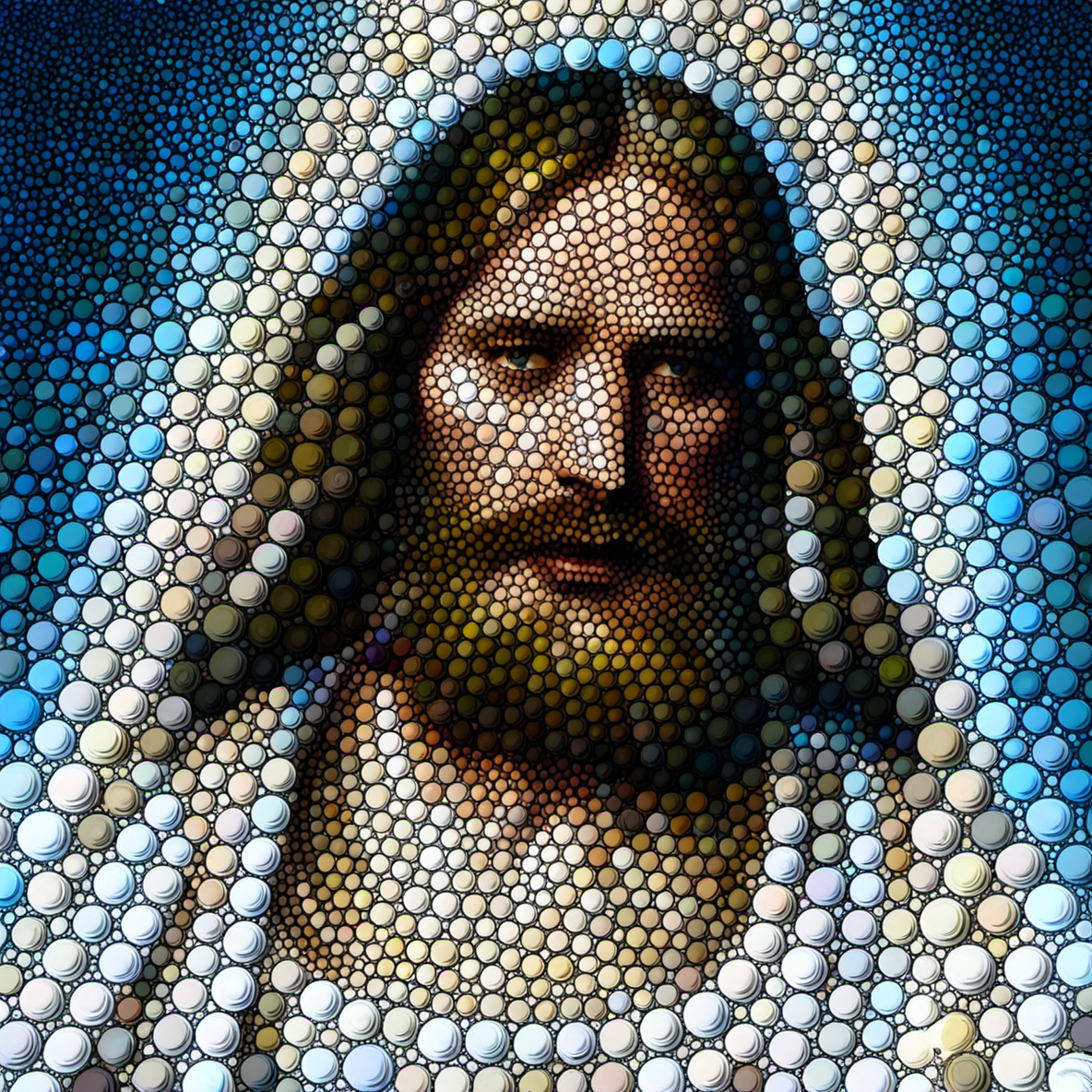 dotart, jesus, white and light blue background,white cloths,<lora:Dor_Art:1>