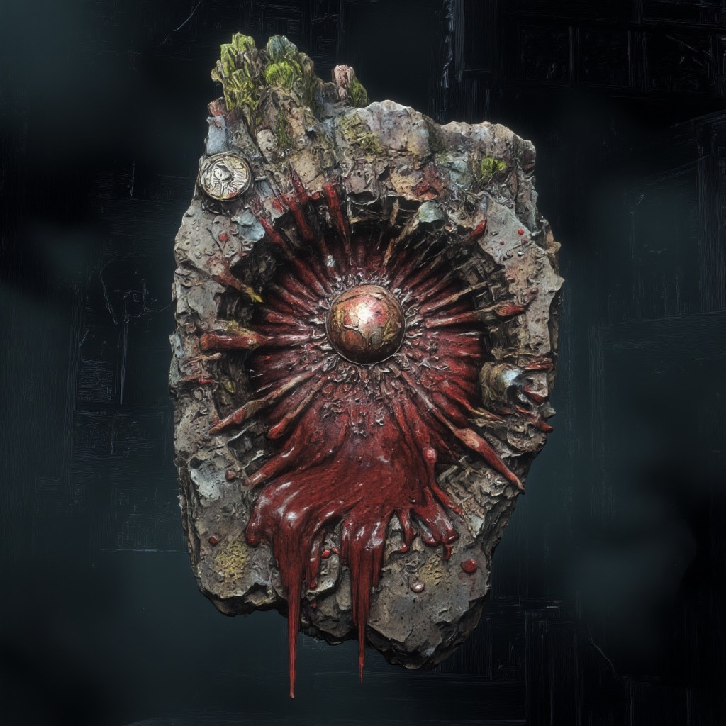 item, rock, A blood stone, crystal mineral icon, bloodborne stone dripping with blood, liquid poring out of the stone cracks