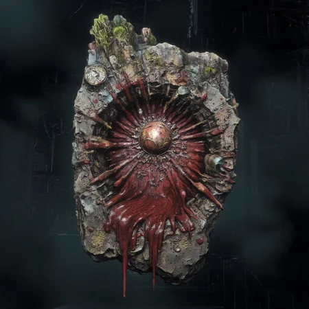item, rock, A blood stone, crystal mineral icon, bloodborne stone dripping with blood, liquid poring out of the stone cracks
