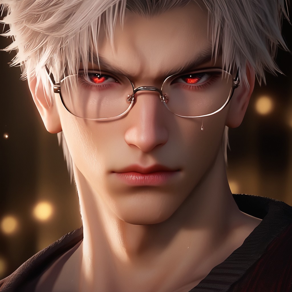 1boy, solo, male focus, toned male, Sylus_(Love_and_Deepspace), Sylus, Qinche, White hair, Red eyes, pale skin, detailed eyes, satisfaction, satisfied, neutral, detailed face, aura, intimidating, high quality, detailed quality, sweating, face only, heavy breathing from mouth, golden hour, beautiful light,
looking at viewer, front view, seductive, romantic, glasses,
rating PG, score_9,score_8_up,score_7_up, source_anime, male focus, Muscular, detailed eyebrow, sharp eyebrows,
