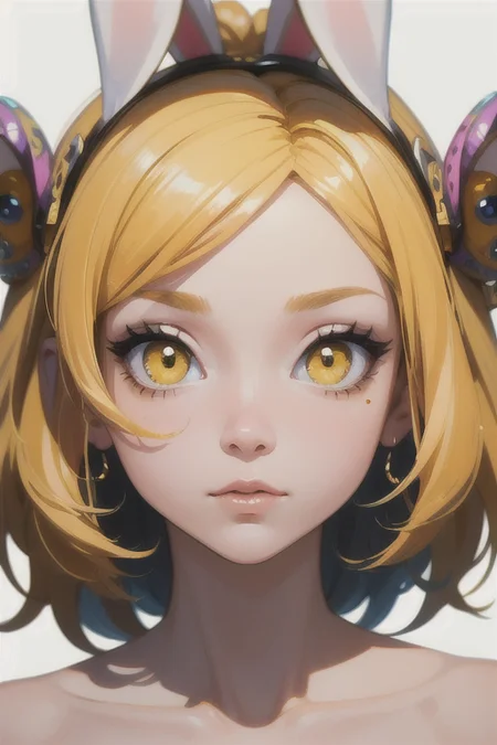 masterpiece, best quality, (rabbit) bunny, large eyes, (cartoon), splashing, abstract, psychedelic, (neon:0.8), extremely detailed, (white background:1.3), ink, (creative:1.3), intricate detail, (pretty face), dynamic lighting, natural lighting, (yellow:1.3), photorealistic, sy3 <lora:Sy3:0.4> <lora:ink-0.1-3-b28-bf16-D128-A1-1-ep64-768-DAdaptation-cosine:1>