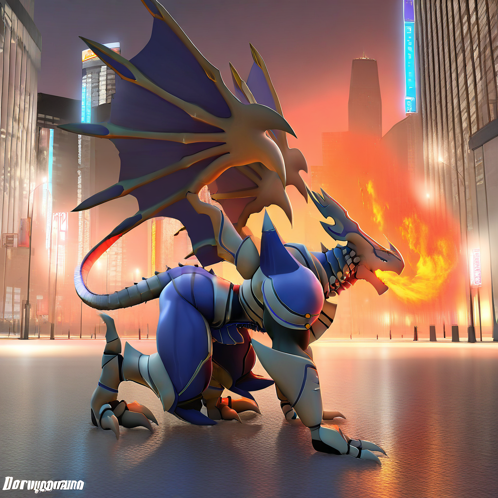 highres, best quality, masterpiece, very aesthetic, newest, year_2024, year_2023, year_2022,<lora:DorugoramonIllustrious:1>, dorugoramon,solo, 3d,cgi,octane render,full body,all fours,breathing fire,outdoors,city,buildings,street lights,fire,flames,wings,tail