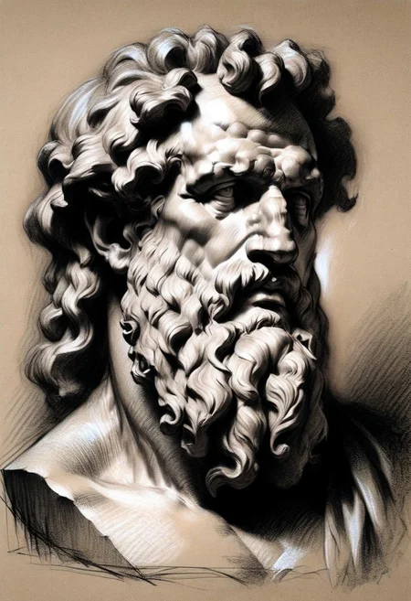 Drawing a antic sculpture of Zeus head