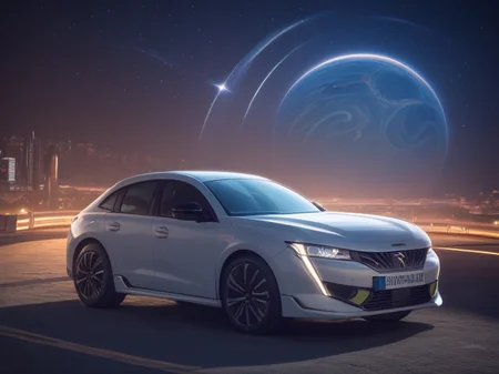 score_9,score_8_up,score_7_up, 508 berline, peugeot 508,detailed background, in the city,futuristic, alien planet, night, galaxies,sci-fi, night, neons, lighting road <lora:508_xl:1>