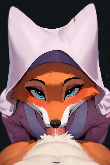 masterpiece, best quality, newest, absurdres, highres, female anthro furry, maid marian, fox, male pov, pov, penis, oral penetration, deep throat, oral, blowjob, fellatio, sucking penis, deep sucks