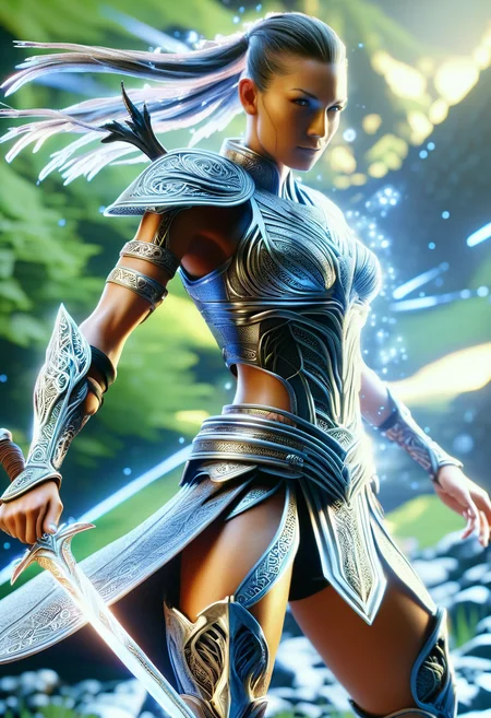 hyper detailed masterpiece, dynamic,awesome quality,DonM3lv3nM4g1cXL magic, ,female hath, techno ronin,barbarian, dagger  <lora:DonM3lv3nM4g1cXL-v1.1-000006:1>