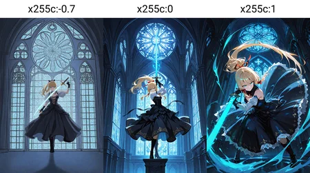 1girl,
blonde hair, blue eyes, long hair, ponytail, black dress, white sleeves, red ribbon, black gloves, black boots, holding sword, glowing sword, blue glow, gothic architecture, stained glass window, cathedral, dynamic pose, action, fantasy, detailed background, intricate design, dramatic lighting, high contrast, dark colors, light blue accents, intricate patterns, flowing dress, fantasy setting, intense expression, powerful stance, ethereal atmosphere, detailed textures, vibrant colors illustrious style, holding, glowing weapon, blue theme, weapon, goth fashion, architecture, solo, hair ribbon, sword, gloves, ribbon, glowing, holding weapon, dress,
<lora:hinaIDidSurgeryAlongSlider_x255c:-0.7>