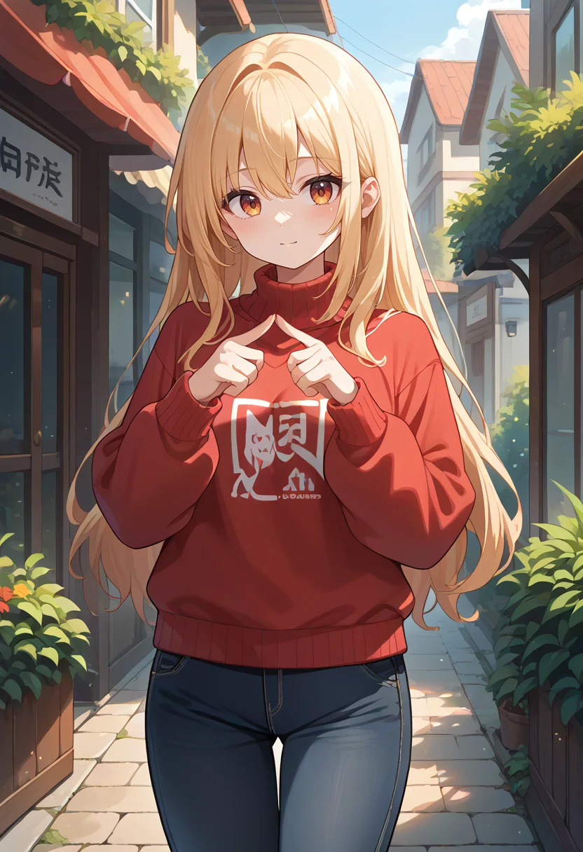 score_9,score_8_up,score_7_up,score_6_up,score_5_up,score_4_up,
1girl, sweater, pants, long hair,
solo, outdoors, cowboy shot, index fingers together,
<lora:indexfingertogether1-10:1>