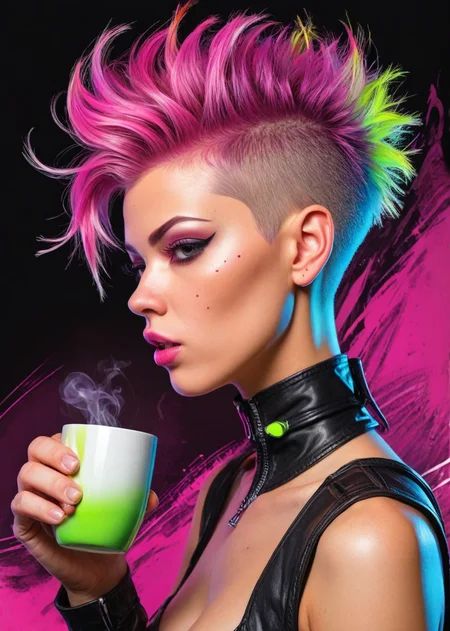 from side from below, anime comic style render, euphoric(((man:1.18): (hair: , short modern cut, shaved sides,)):1.21) in posing dynamic position, smooth skin, (prominent coffee mug:1.12),
Smirking, biting lip, Exposed cleavage, Glossy hair,
(pui:0.01) steaming mug of coffee, oversized and centered, hand grasping handle, detailed fingers wrapped,
flirting expression, comic art style, steam rising, big sculpted 3d sculpture mug, coffee shop background, vibrant colors,(trending:1.01) (high image quality:1.08), (RAW:0.96),(high resolution photograph:1.28),high definition,(aesthetic:0.96), newest, <lora:LCMTurboMix_Euler_A_fix.safetensors:0.96:0.3> <lora:sdxl\pony-realism-22-nsfw-photo.safetensors:0.85:0.18> p15,s20