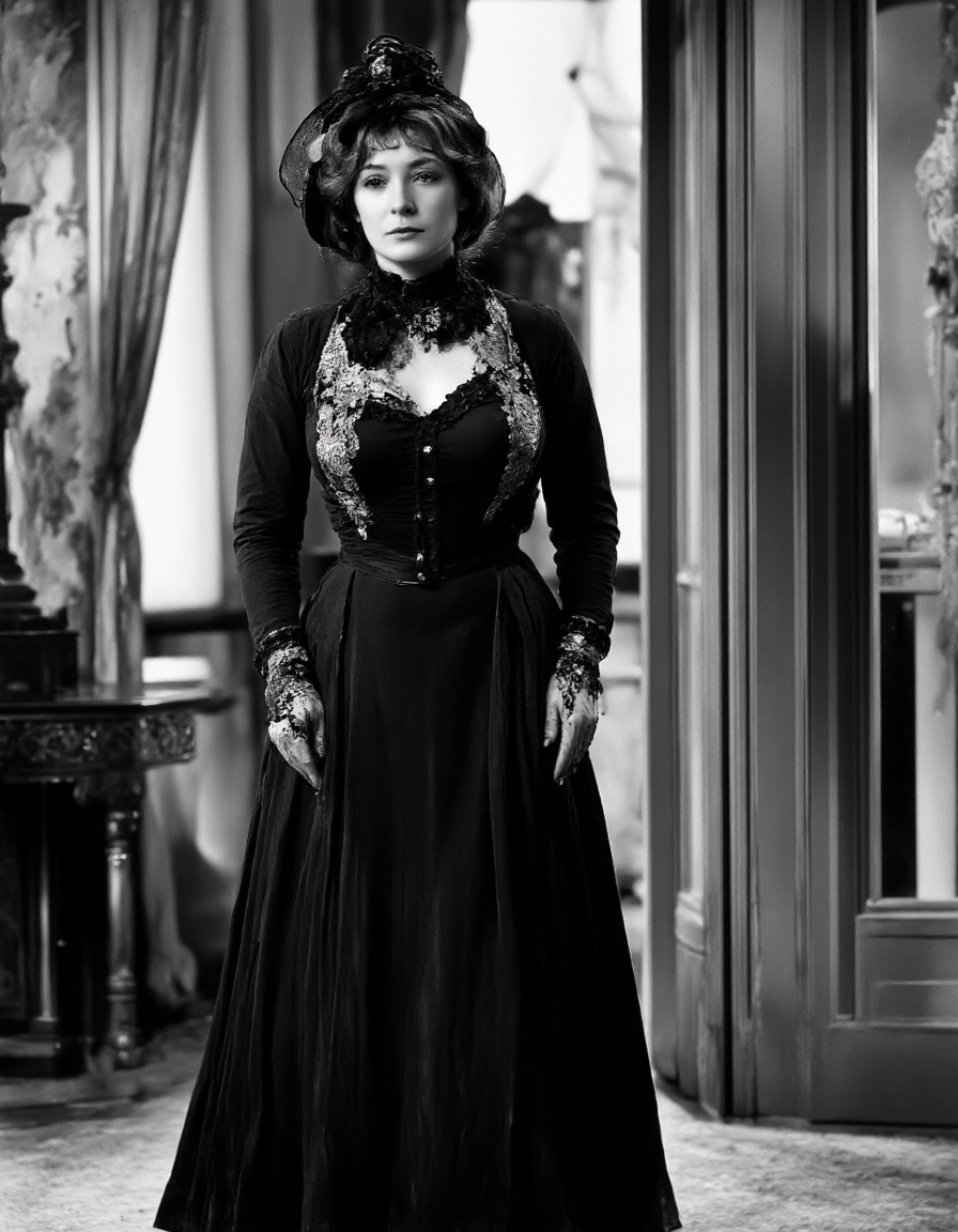 Full body shot  of pretty mature 45yo woman, <lora:1900s_Drama_Movie:1>, ArsMovieStill, movie still from a 1900s drama movie, <lora:kobzar:1>