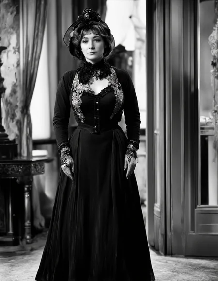 Full body shot  of pretty mature 45yo woman, <lora:1900s_Drama_Movie:1>, ArsMovieStill, movie still from a 1900s drama movie, <lora:kobzar:1>