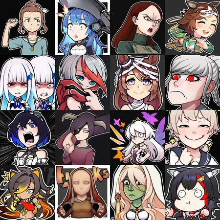 sticker, colorful, outline,
masterpiece, best quality, very aesthetic, absurdres,
__CharacterBooru__, __emotion__,
upper body, black background, simple background, <lora:StickerNoobLocon_byKonan:1>