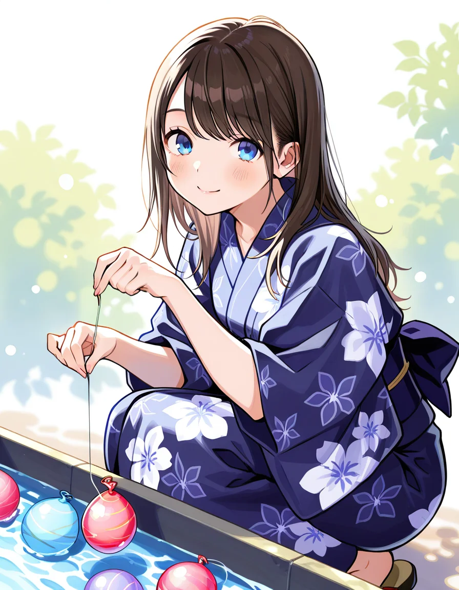 score_7_up, anime BREAK official art, solo, 1girl, one girl,
<lora:natsumatsuri:1>, natsumatsuri,
1girl, solo, smile, holding, yukata, look at viewer, squatting, water yoyo, water balloon fishing,
(masterpiece:1.3), best quality, high resolution, unity 8k wallpaper, extremely detailed CG, 8K, (watercolor \(medium\), muted color, sketch:1.1), perfect anatomy, highly finished, masterpiece, best quality, high quality, amazing quality, great quality, very aesthetic, ultra detailed, highres, absurdres, highly detailed, highly detailed background,