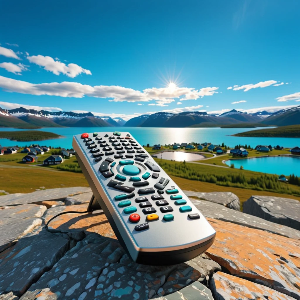 (remote control showcase) <lora:52_remote_control_showcase:1.1>
Turquoise background,
high quality, professional, highres, amazing, dramatic,
(Northern village and midnight sun:0.5),