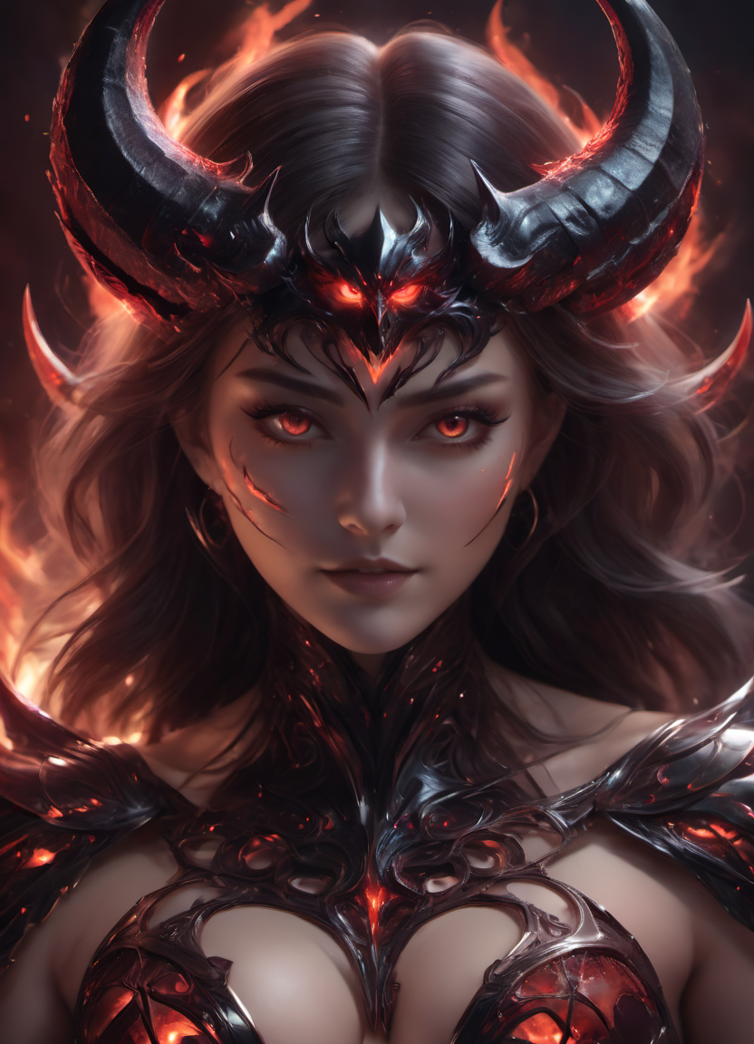 <lora:RossTranXL-000007:0.8> sexy woman,rostran style,masterpiece,evil,demon theme,dark and ominous,8k,awardwinning