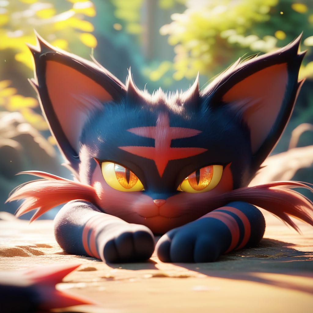 score_9, score_8_up, score_8, 
BREAK,
litten, closed mouth, outdoors, lying, day, blurry, on stomach, yellow sclera, portrait,
zPDXL,