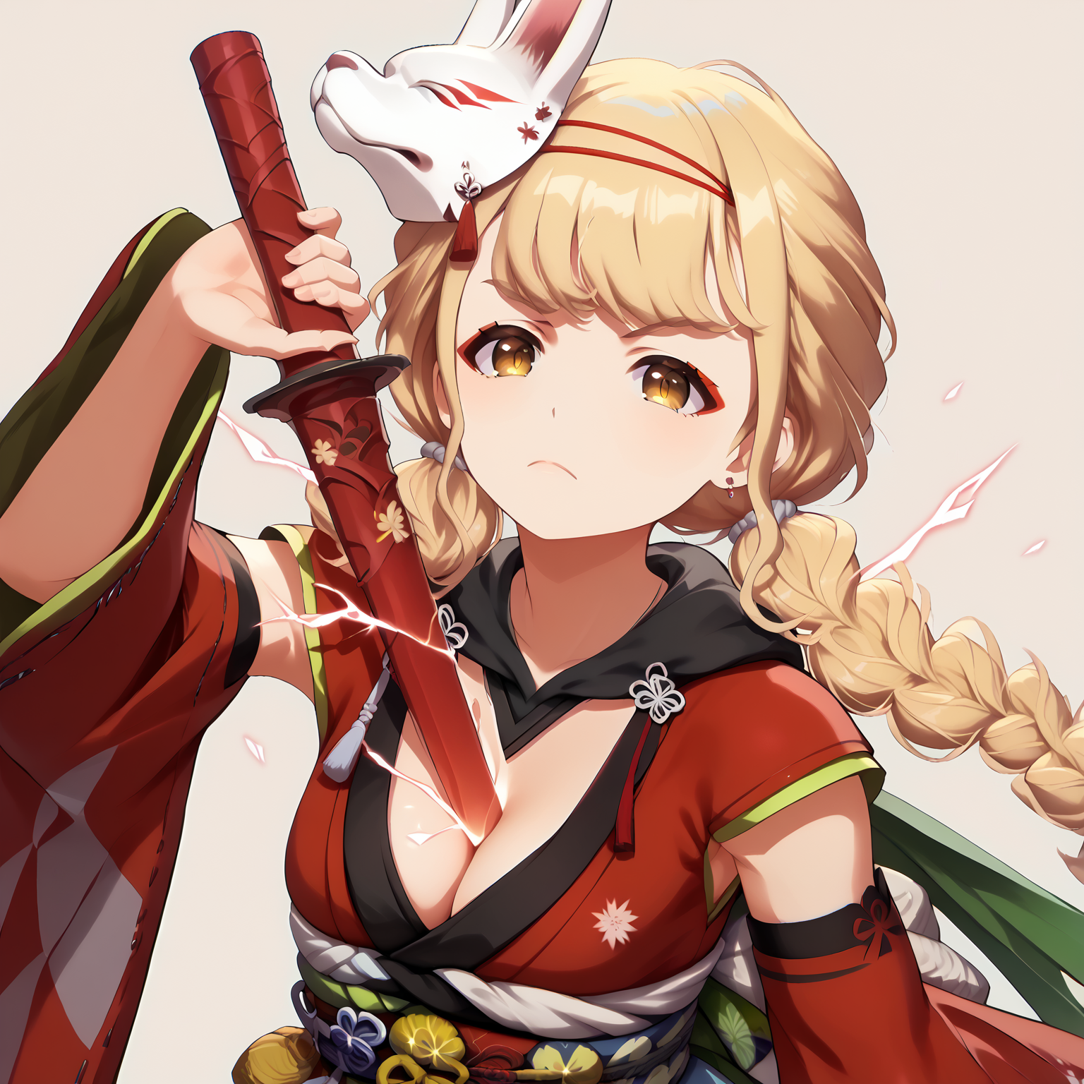score_9, score_8_up, score_7_up, score_6_up, source_anime, 1girl,
<lora:kotone.pony-v1.3:1>, kotone, kamuro, serious,
<lora:Draw Weapon from Chest pony:1>, DRAW WEAPON FROM CHEST,
GLOWING WEAPON, HOLDING WEAPON,
CLEAVAGE, WEAPON BETWEEN BREASTS,