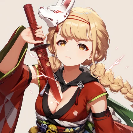 score_9, score_8_up, score_7_up, score_6_up, source_anime, 1girl,
<lora:kotone.pony-v1.3:1>, kotone, kamuro, serious,
<lora:Draw Weapon from Chest pony:1>, DRAW WEAPON FROM CHEST,
GLOWING WEAPON, HOLDING WEAPON,
CLEAVAGE, WEAPON BETWEEN BREASTS,