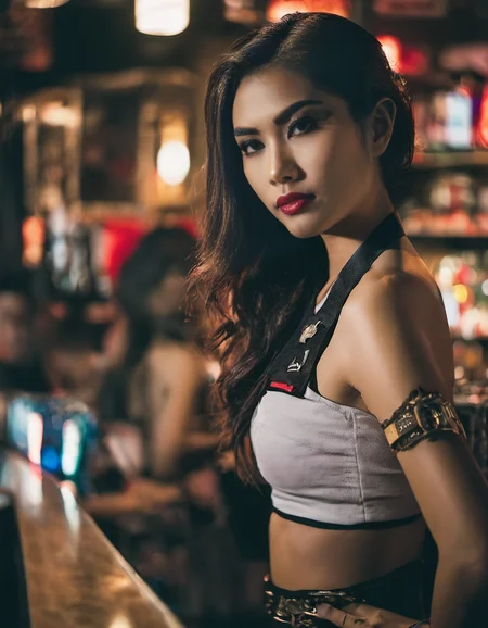 bangkok, <lora:bargirl:1.0> photo of bargirl, young, bargirllocation looking at the viewer, tack sharp, professionally color graded dslr