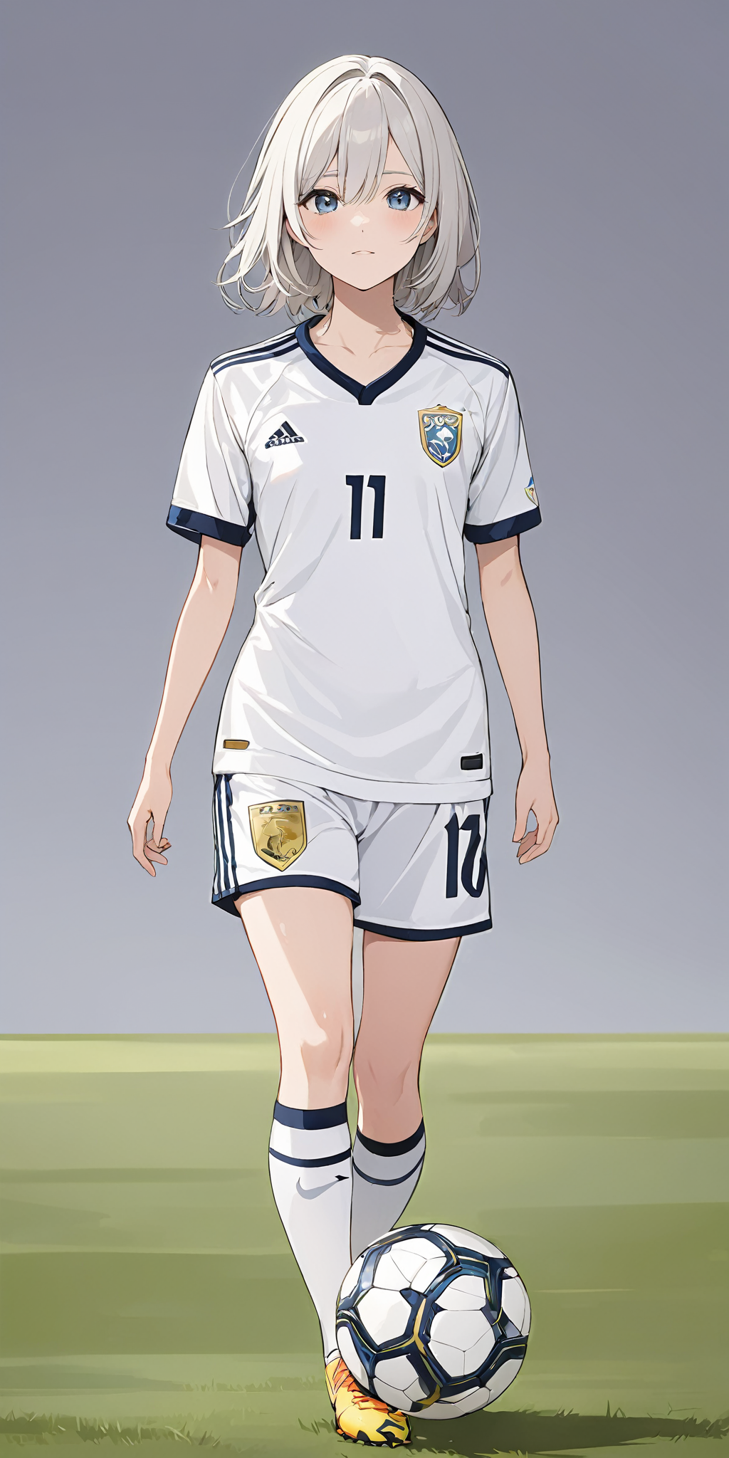 masterpiece,ultra-detailed,best quality,8K,illustration,cute face,clean skin ,shiny hair,girl,ultra-detailed-eyes,simple background, <lora:add-detail-xl:1> <lora:soccer uniform_XL_V1.0:1> soccer uniform