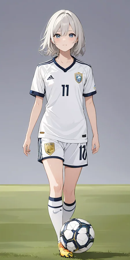 masterpiece,ultra-detailed,best quality,8K,illustration,cute face,clean skin ,shiny hair,girl,ultra-detailed-eyes,simple background, <lora:add-detail-xl:1> <lora:soccer uniform_XL_V1.0:1> soccer uniform