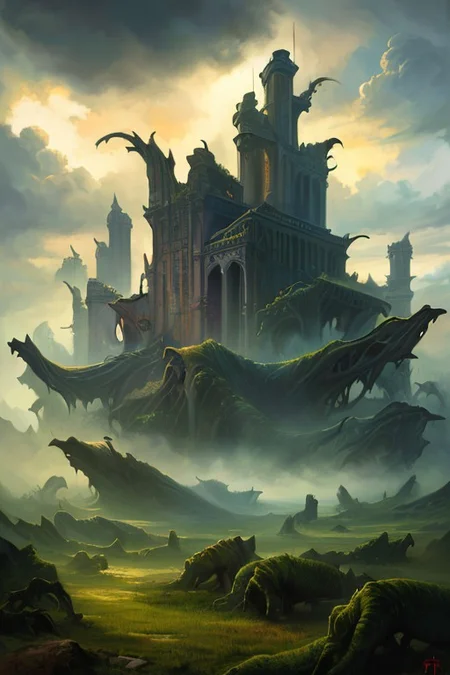 hyperrealism oil painting, ghost of the castle,
thunderstorm, and many small clouds, and slightly cloudy, fantasy forest,
an expansive ancient forest, featuring towering oaks, diverse wildlife, a variety of flora,FanRu,guiguai,
{dawn|dusk|night},