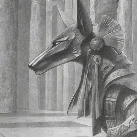 deatiled drawing of a female <lora:stargateJackal-SDXL:1.0> stargateJackal in a eqyptian temple