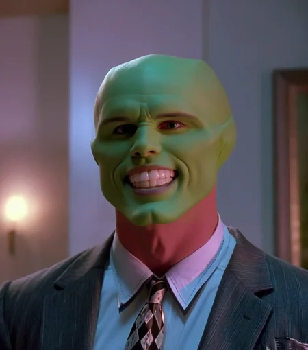 an extremely sexy muscular bald handsome attractive man with a sexy (((green head))), a sexy green model face, a sexy strong jawline, sexy wide shoulders, sexy handsome detailed bright eyes and huge beautiful white teeth in a room a night, highly detailed, best quality <lora:1990's The Mask 1994 style xl v1:1.5> 1990's
solo, looking at viewer, smile, grin, high budget,  cinemascope, moody, epic, gorgeous