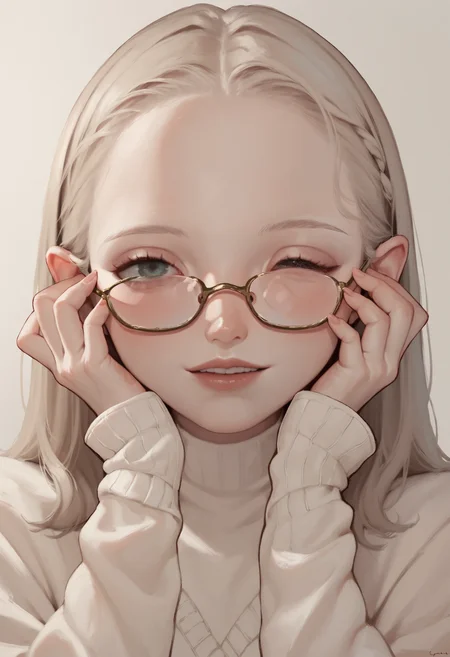 score_9, score_8_up, score_7_up, score_6_up, 1girl, solo, face close up, smile, glasses, one eye close, hands on face, <lora:12yun30_PonyXL_dim16:1>