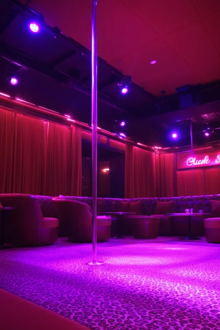 score_9,score_8_up,score_7_up,
neon_lights,indoors,
indoor,
Chair,red chair,
((stripper pole)),curtains,table,lamp,(((stripclubpony1))),club,(strip club),red theme,neon lights,ceiling light,on stage,stripper stage,
((neon stage)),leopard print rug,leopard print carpet,
indoors,night,
((stage)),carpet,((girl on neon stage)),
indoors,table,chair,
,  no humans, <lora:stripclub PONY:0.7>