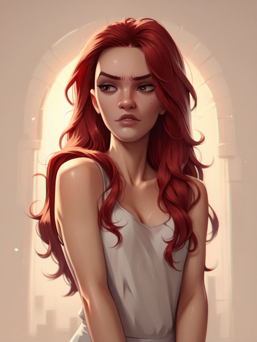 score_9, score_8_up, score_7_up, score_6_up, score_5_up,  <lora:sp1d3rVXLP:1> sp1d3rv, solo, 1girl, long hair, red hair,