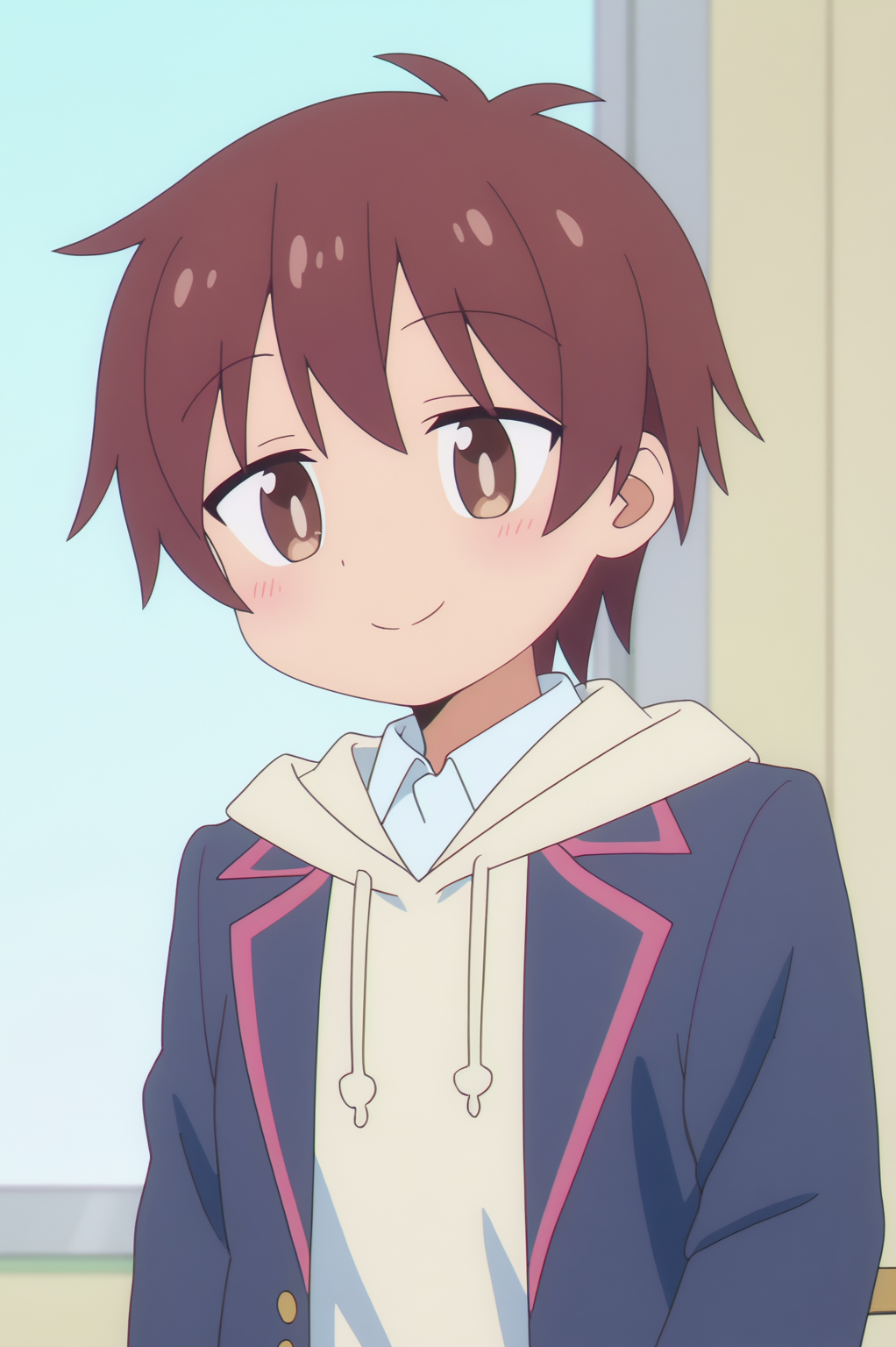anime screencap, consistent background,   Yuuta Sakurada, upper body, light smile <lora:Onimai-Yuuta_Sakurada-PDXL:0.8>