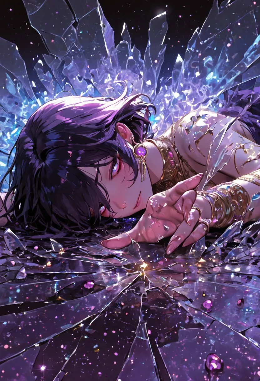 highres, very detailed, amazing quality, masterpiece,
very aesthetic, RBL-Illu,
particle effect, looking through broken glass,
1girl, solo, body is broken glass, made from glass pieces, prism, prismatic effects
BREAK,
prone, reaching out,
violet and gold background, gems, jewels