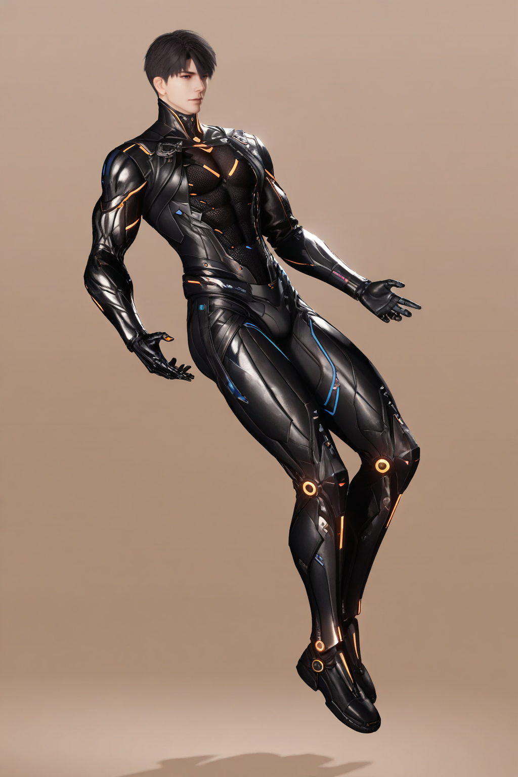<lora:caleb-NAI:0.7>,caleb, 1boy, male focus, solo, brown background, full body, Ultimate Weapon X-02, cyborg, bodysuit, science fiction, floating, black hair, yaoi,bara,male focus,very awa,masterpiece,best quality,amazing quality,nsfw,uncersored,highres,best quality,amazing quality,best aesthetic,absurdres,