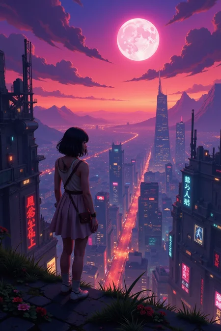 a futuristic sci-fi fantastic cyberpunk city beautiful  landscape, dusk, woman, very intricate, very detailed, sharp, bright, colorful, <lora:Hand v2:0.5> <lora:Anti-Blur:1><lora:Insane Detail Slider:0.25>  <lora:flux.1_lora_flyway_Epic-detail_v2:0.3> <lora:fluxenhancer:0.25> <lora:Anime_style:0.6> anime style