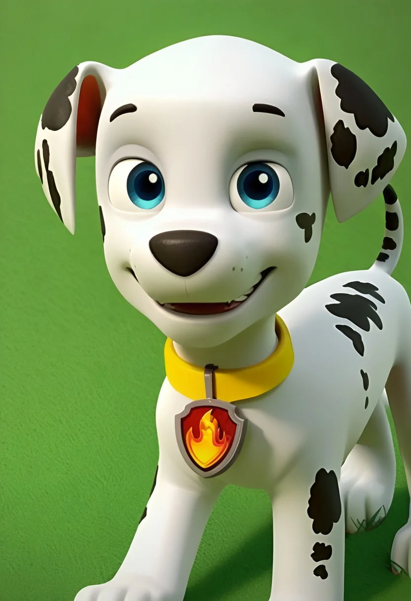 BREAK Score_9_up, Score_8_up, Score_7_up, source_anime, 1boy, solo, Marshall_pp, Dalmatian dog, yellow collar, blue eyes, feral, grass, day,