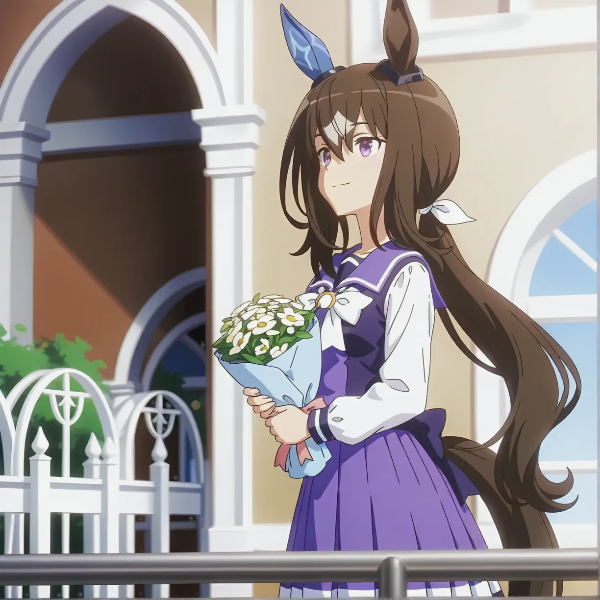 1girl, 
<lora:shinjidai_V3:1>
(anime screenshot,anime screencap,:1.2)
1girl, carrying a bouquet of flowers, walking in a garden, spring, solo, cheerful, in the countryside,safe,general,
(depth of field, bokeh, solo focus, :0.9)
<lora:dmd2_sdxl_4step_lora_fp16:1> 
admire vega \(umamusume\),umamusume, horse girl, horse ears, horse tail, single ear cover, hair between eyes, purple eyes, brown hair, long hair, ponytail, low ponytail, medium breasts,,, masterpiece, best quality, very aesthetic, absurdres, newest ,