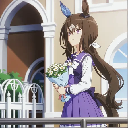 1girl,
<lora:shinjidai_V3:1>
(anime screenshot,anime screencap,:1.2)
1girl, carrying a bouquet of flowers, walking in a garden, spring, solo, cheerful, in the countryside,safe,general,
(depth of field, bokeh, solo focus, :0.9)
<lora:dmd2_sdxl_4step_lora_fp16:1>
admire vega \(umamusume\),umamusume, horse girl, horse ears, horse tail, single ear cover, hair between eyes, purple eyes, brown hair, long hair, ponytail, low ponytail, medium breasts,,, masterpiece, best quality, very aesthetic, absurdres, newest ,