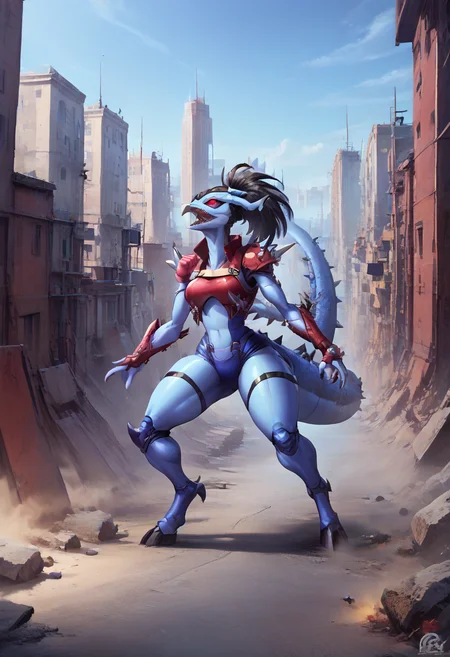 score_9,score_8_up,score_7_up,source_cartoon,HiQuality zPonyDXL positive,zPDXL2,source_anime,
<lora:backgroundsetXL:0.8>,background,<lora:pony_good_hands:1>,good_hands,perfect hands,
seductive,thick thighs,<lora:Kaijufication PonyXL:1>,kaiju,sharp teeth,(spikes:1.4),giantess,giant,standing,facing viewer,glowing,night,<lora:momo-yaoyorozu-ponyxl-lora-nochekaiser:0.6>,momo yaoyorozu,ponytail,long hair,hair pulled back,closed mouth,high ponytail,red eyes,cyborg,spikes,monster,toho,claws,biped,spiked tail,armor,open mouth,alien,arm blades,weapon arm,blue skin,gigan,blue body,simple background,no humans,beak,sharp teeth,anthro,standing,arm blade,machine,cybernetics,fingerless,horns,red membrane,city,cityscape,