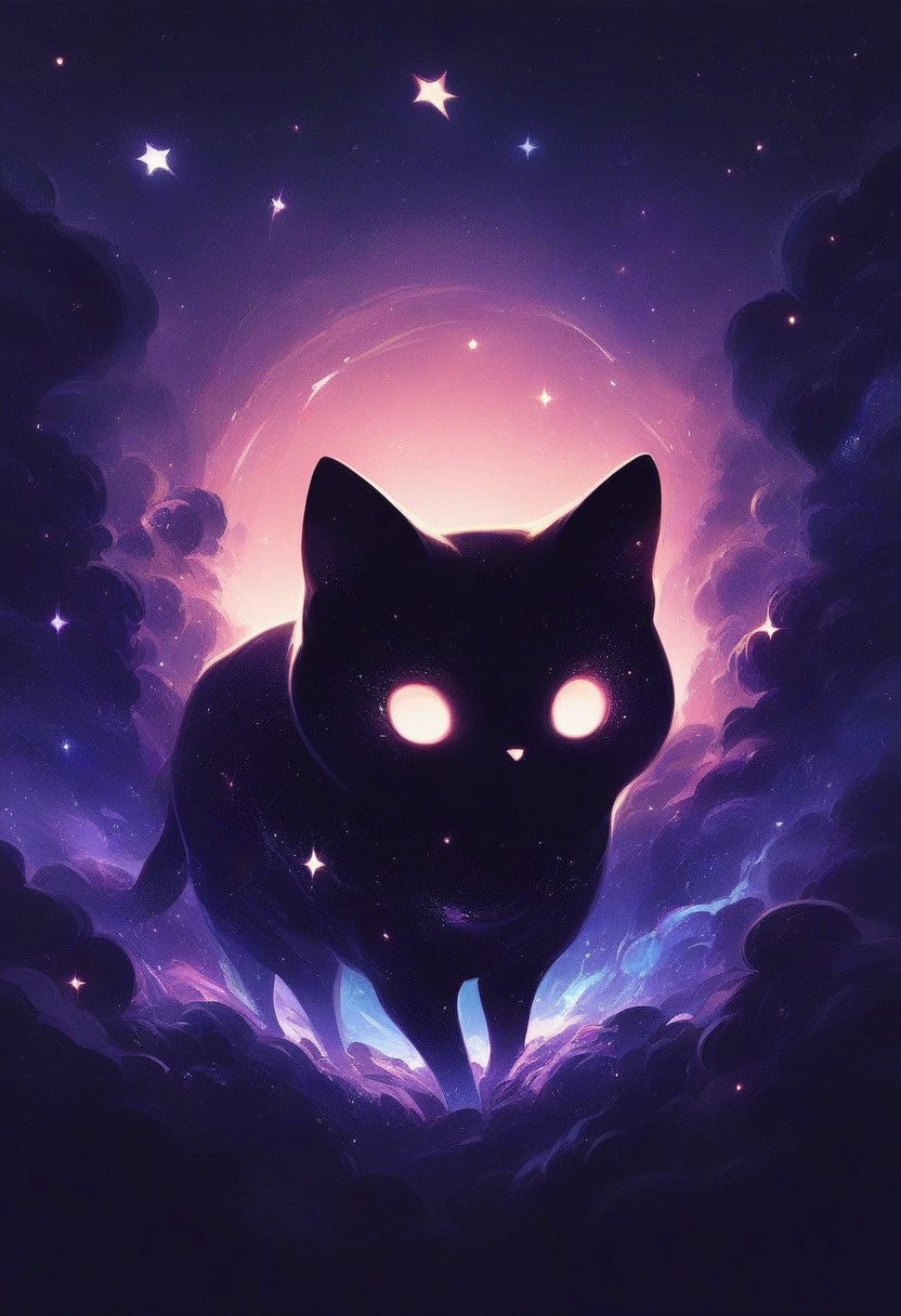 ((score_9,score_8_up,score_7_up)), nv-celestialskin,   colored skin, void cosmic body, deep black skin, silhouette, nebula, animal focus, cat,