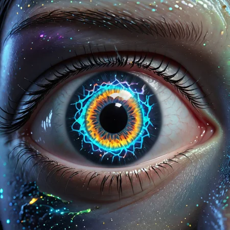 biolumen, detailed eye, iris, cornea, pupil, art, ,universe,luminous human eye, galaxy, night sky, BL4CK3STBL4CK, black_theme, matte_color, flat color