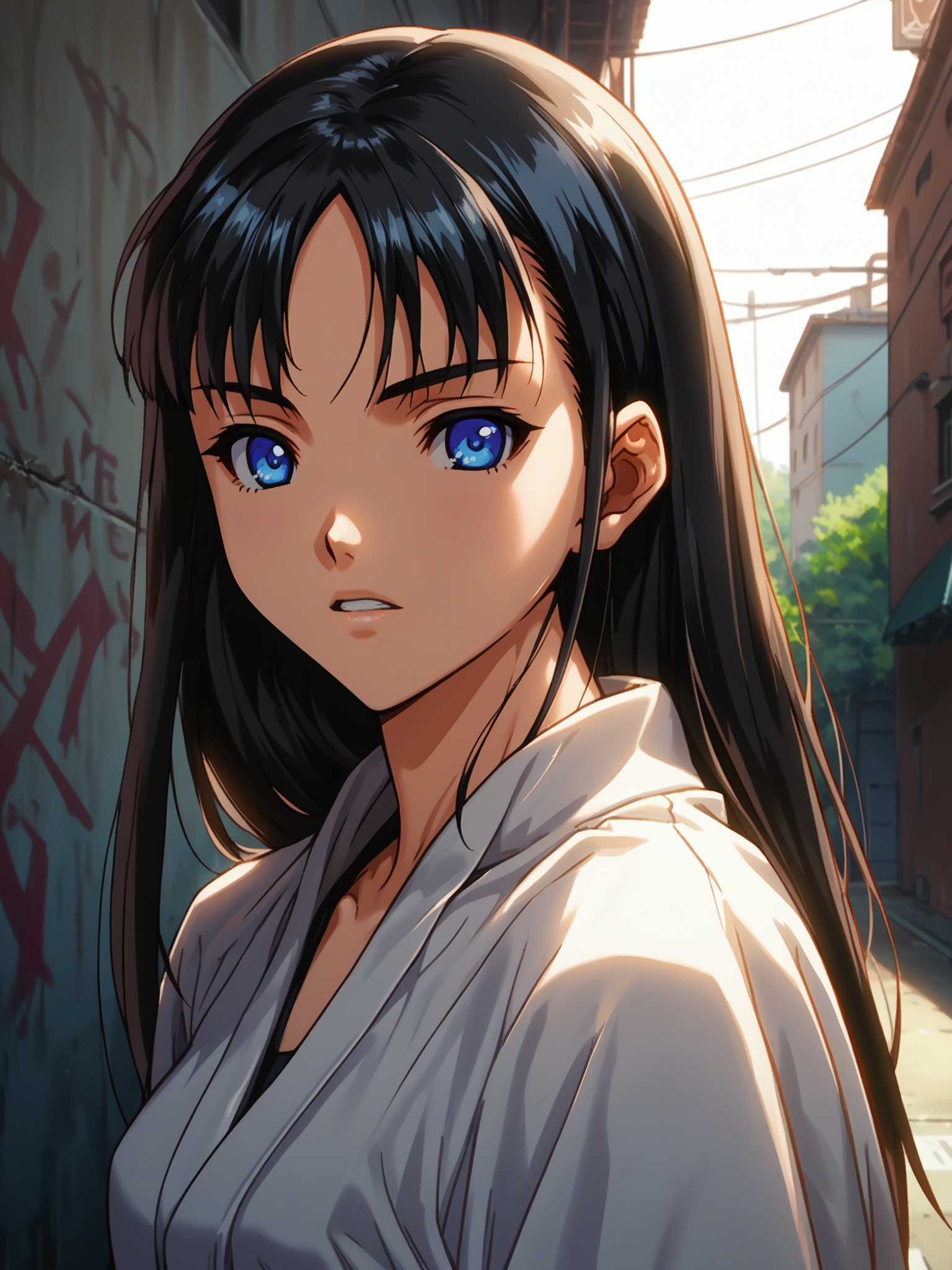 (upper body, solo focus:1.2) <lora:happy_tentacle-asa-v0.3:1>, ht_asa, black hair, blue eyes, (petite:1.2), <lora:Shed_The_Skin's StS_age_slider_v1_initial_release:-1.5> ( :1.1) ( , , (doyagao :1.2) , parted lips , :1.2) outdoors, vegetation, ( :1.1), , (dawn :0.6), , ((sidelighting:0.5), (light rays, light particles:0.5) :0.5), , (science fiction :0.9), alley, torn clothes ( :0.8) score_9, score_8_up, score_7_up, score_6_up, score_5_up, score_4_up, ( [(realistic, photorealistic:1.3):(realistic:1.2):14] [(3d:1.2)::12] [:anime coloring:10] :1) <lora:LUUNA's Lunas-NijiJourney-SDXL-B2:0.35>, nijijourney <lora:prgfrg23's Counterfeit-V3.0 Style SDXL_LoRA_Pony Diffusion V6 XL:0.6> <lora:mfcg's mfcgXL:0.12> <lora:reweik's gyokai(himehajime)_PonyXL_style_v01:0.14>