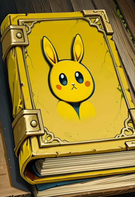 masterpiece, best quality, no humans, CitronsGrimoires, yellow book, pikabook, ,<lora:CitronsGrimoiresIXL:1.0>,