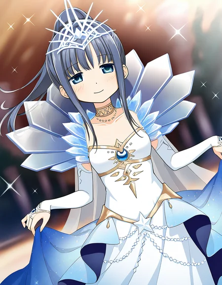masterpiece, best quality, newest, absurdres, highres, safe, 1girl, nanami yachiyo \(otogibanashi ver.\), magia record: mahou shoujo madoka magica gaiden, white dress, white sleeves, smile, solo, outdoors, dutch angle, <lora:nanami_yachiyo_noobaiXLNAIXL_vPred10Version:0.7>