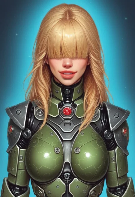 1girl, ((front view))), looking at viewer, highly detailed, from front, 1girl, skinny, looking at viewer, masterpiece, best quality,
raw, extremely detailed, hyperrealism, photo, perfect anatomy, <lora:grewishka_alita_pxl:1> source_photo, source_real, robot, cyborg, android, solo, looking at viewer, 1girl, upper body, ((special force green camo armor)), high heels, neon_lights, dynamic pose, pistols in hands
BREAK
fang smile, looking at viewer, long hair, ((blonde highlighting hair)), (((hair over eyes, front bangs))), long hair, dynamic pose
best quality, depth of field, bokeh, (((full clothed))), ((special force green camo armor)),
BREAK
sc-fi soldier, dynamic pose, military camo armor
(((((rooftop, night city, neon lights))))) score_9, score_8_up, score_7_up, score_6_up, source_cartoon, rating_explicit, Expressiveh, (((((upper body))))), dynamic pose