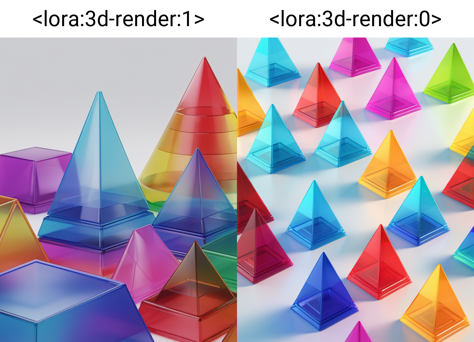 3d render of colorful translucent plastic pyramids <lora:3d-render:1>