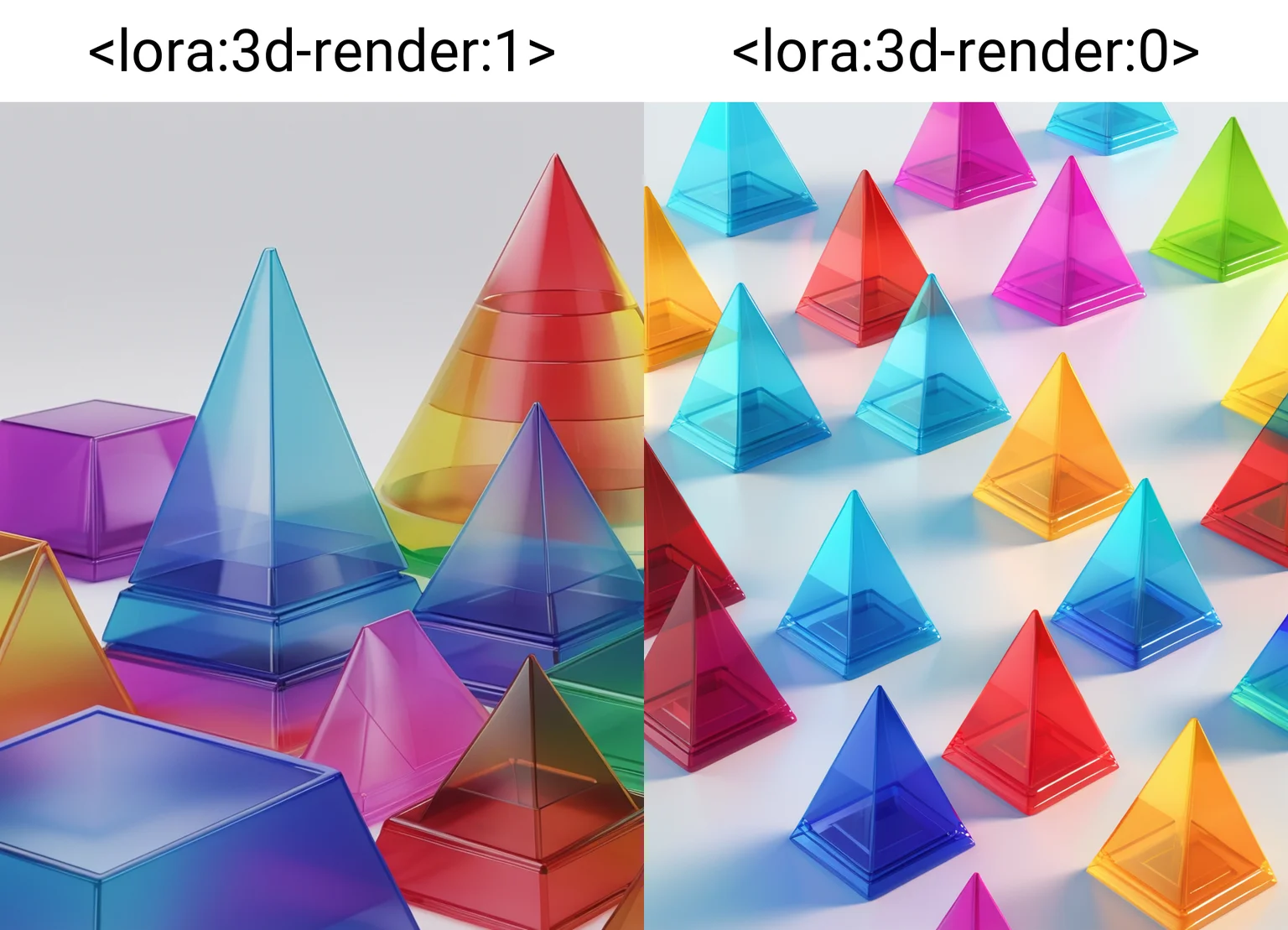 3d render of colorful translucent plastic pyramids <lora:3d-render:1>