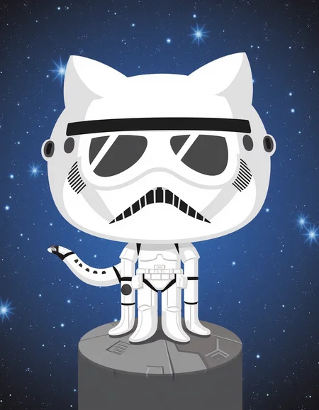 A graphic illustration of Octocat as a stormtrooper. He is standing on the Death Star.<lora:General Flux\octocat.safetensors:0.9:1.0>