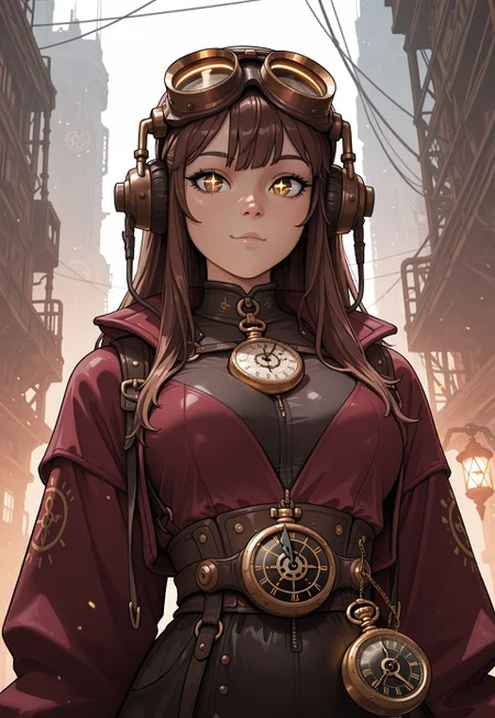score_9, score_8_up, score_7_up, 1girl, solo, steampunk inventor, Victorian-style dress with brass gears and mechanical accents, intricate pocket watch with a polished brass casing and delicate engravings, long wavy brown hair adorned with goggles, realistic, cinematic angle, cinematic lighting, slender body, curious face, sparkling hazel eyes, tinkering pose
BREAK
working in a cluttered workshop filled with gadgets
BREAK
source_steampunk_art, rating_explicit, expressive, full body, dynamic pose
BREAK
detailed beautiful background, cluttered workshop with shelves full of mechanical parts and tools, steam-powered machines and glowing lanterns, scattered blueprints and diagrams, distant cityscape with smokestacks and airships, innovative atmosphere with a sense of creativity and discovery
<lora:Expressive_H:0.6>Expressiveh, (SimplepositiveXLv1:1.3), (upper body, full clothed:1.85) ((masterpiece)) (ultra realistic, 32k, masterpiece:1.2), (high detailed skin:1.1), (high quality:1.1) (((full clothed))) <lora:DandonFuga_Style_v.2_-_Pony:0.8> 
<lora:add-detail-xl:1> 
<lora:Dynamic Poses:1>
