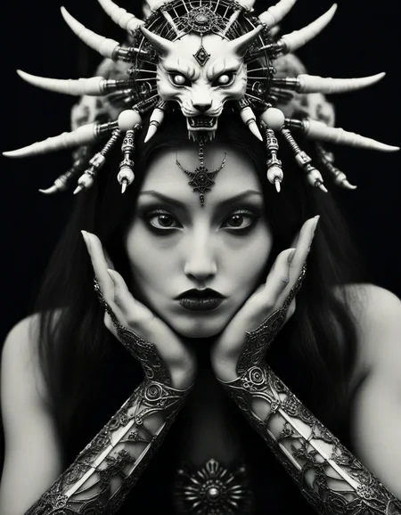 making a ral-grmce face, closeup shot, stylized by Vania Zouravliov, photograph, (Female of Bliss:1.1) , holding hands with Amaterasu, Robotic Legs, intricate, dark, macabre, <lora:ral-grmce-sdxl:0.75>, very inspirational, pure, surreal, contemporary fine detail, epic, fantastic aesthetic, perfect composition, intense